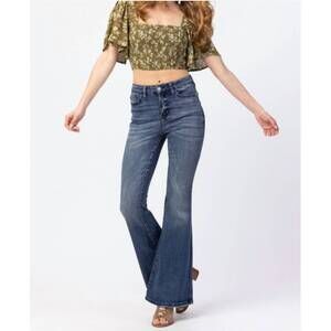 NEW JUDY BLUE contrast trouser flare jeans in blue